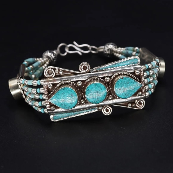 Tibetan silver gemstone ethnic bracelets - Picture 3 of 14